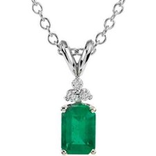 Genuine Emerald  Diamond 18" Necklace In 14K White Gold