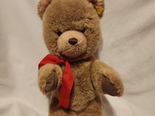 Vintage Steiff Sitting Brown Teddy Bear Original Ear Button Red Bow