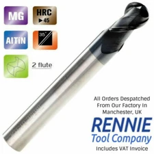 Solid Carbide 2 Flute Ballnose Endmill TiAlN Coated.Ball Nose Slot Drill VAT Reg