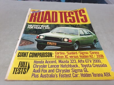 WHEELS Road Tests  Mag 33 - 323 , XC vs HZ , A9X TORANA Sigma Lancer Alfa GTV 