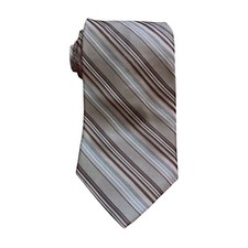 Calvin Klein 100% Silk Jacquard Stripe Tie Brown Multicolor Made in USA Necktie