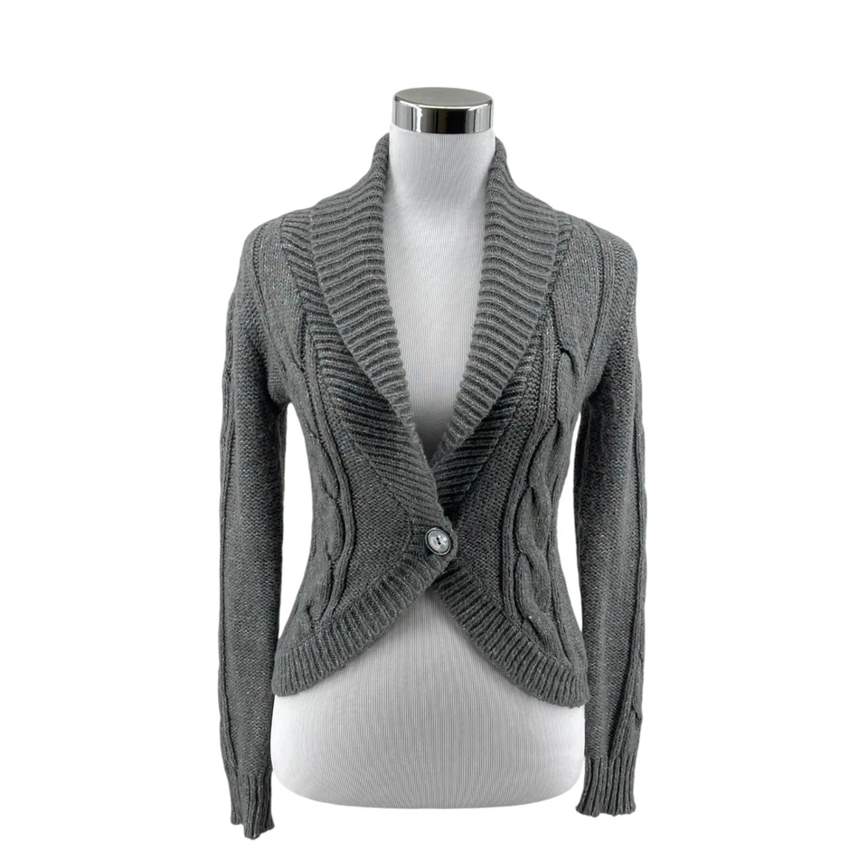 New York & Co Cárdigan Suéter Mujer XS Gris Tejido Chal Cuello Un Botón Delantero Foto 3 de 4