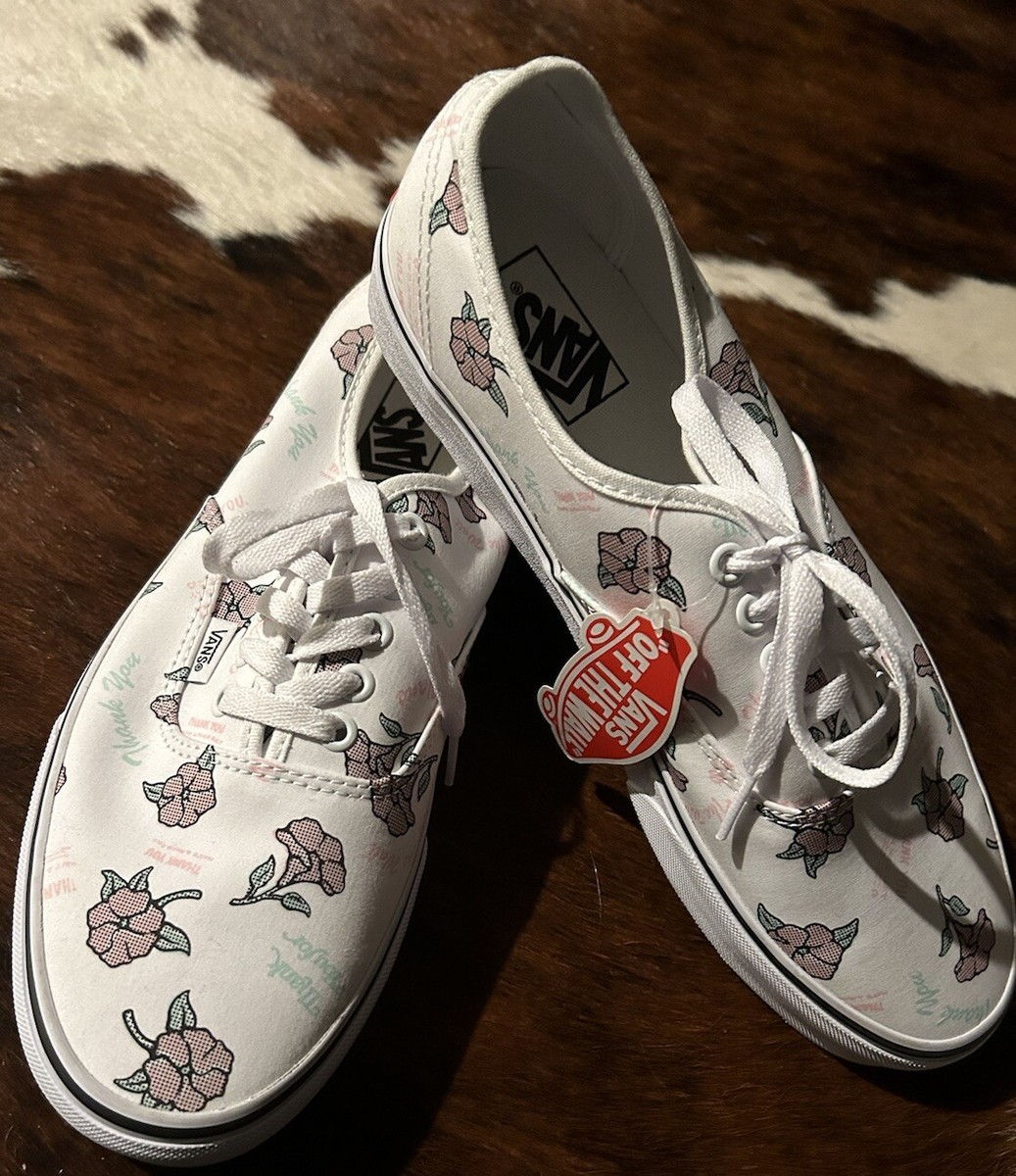 Vans Tennis Shoes White Floral Size “Thank You- Have A Nice