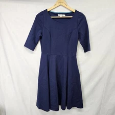Boden Dress Solid Blue Ponte Fit Flare Stretch Short sleeve Shirt 6R US
