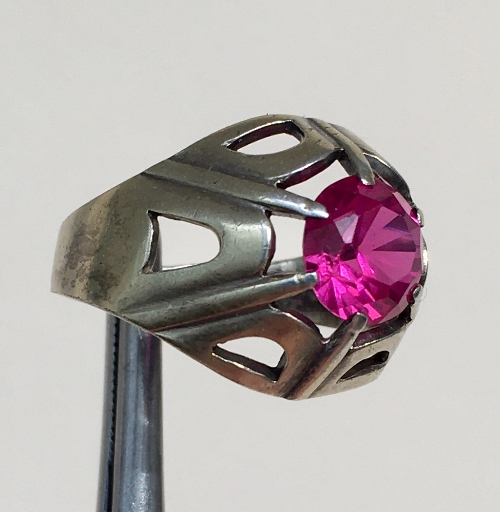 Ring №53 Vintage Soviet Red Ruby Silver Ring 875☆… - image 4