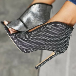 rhinestone peep toe booties