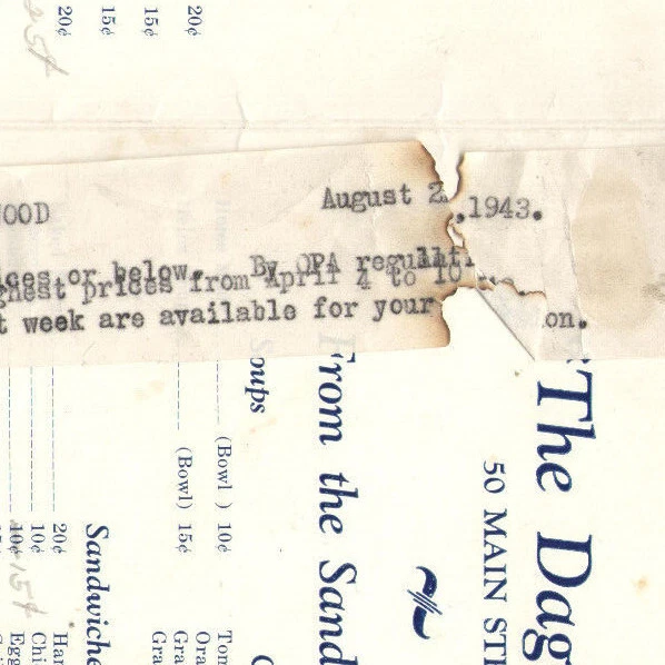 VTG 1943 ICE CREAM FOUNTAIN MENU! TONAWANDA, NY! SEALTEST! PRICES! SANDWICHES! - Image 4 of 4