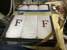 Paris Accessories Men's Monogrammed F Cotton Fine Handkerchiefs pack of 3 NEW