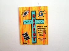Outsider Art Original Painted on scrap wood raw folk art Religious Repent Dan C