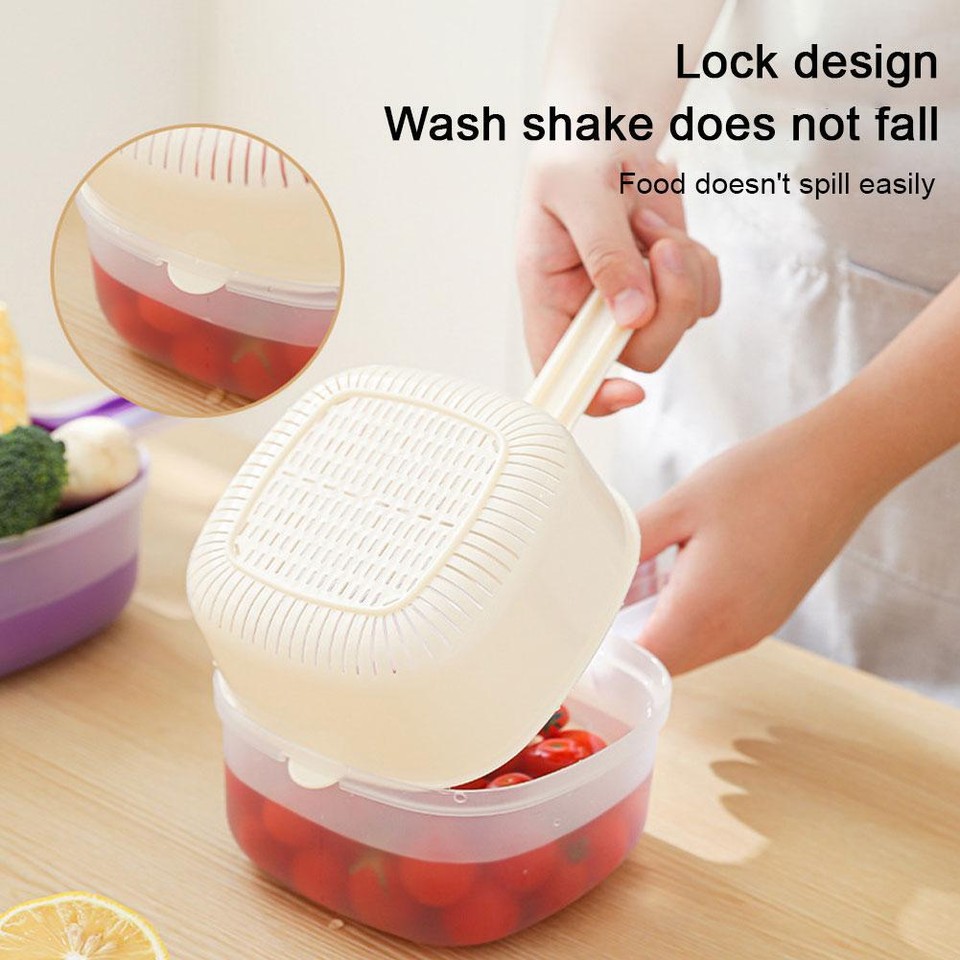 Kitchen DualLayer Draining Basket with Handle, Upgrade Drainage Basket