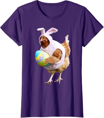 Happy Easter Chicken Bunnies Fun Eggs Farm Funny Ladies' Crewneck T-Shirt