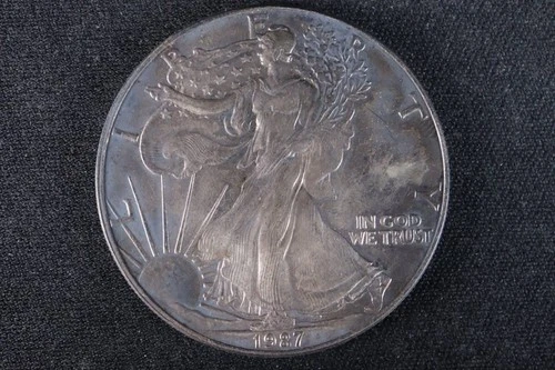 NobleSpirit GEM BU 1987 American Silver Eagle .999 1oz Dark Toning All Over