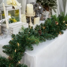 9FT Pre-Lit Artificial Christmas Garland with 50 Lights, Green Plug-in Lighte...