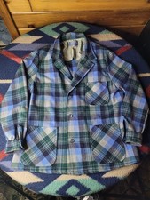 Vintage Pendleton Blazer Mens Large Blue Green Virgin Wool Plaid Button Jacket