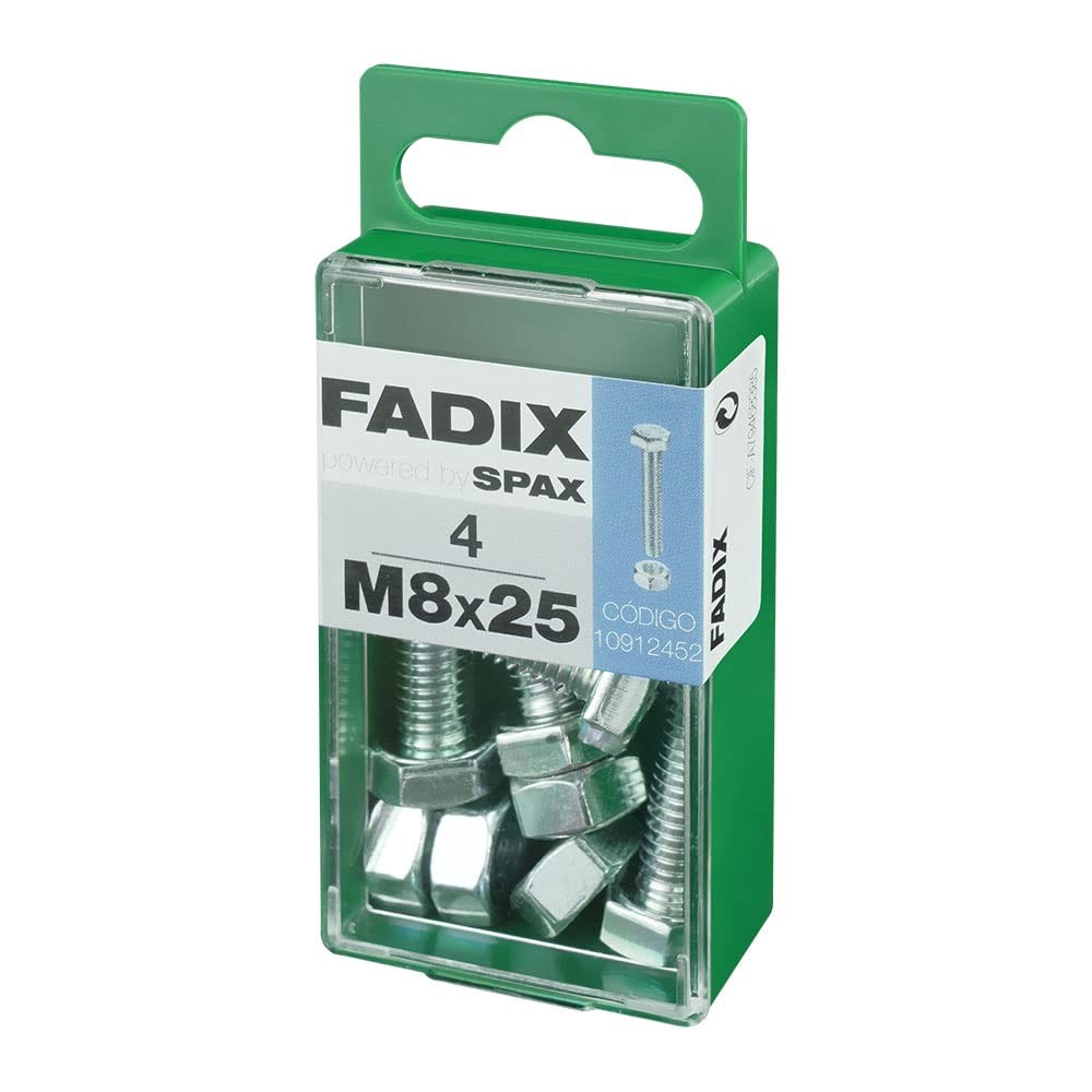 CAJA S 4 uds. TORNILLO METRICA CAB HEX +TUERCA CINC M 8x25mm FADIX (V9H)