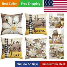 Home Sweet Home Bee Daisy Throw Pillow Covers, 18 x 18 Inch Love Lives Here S...