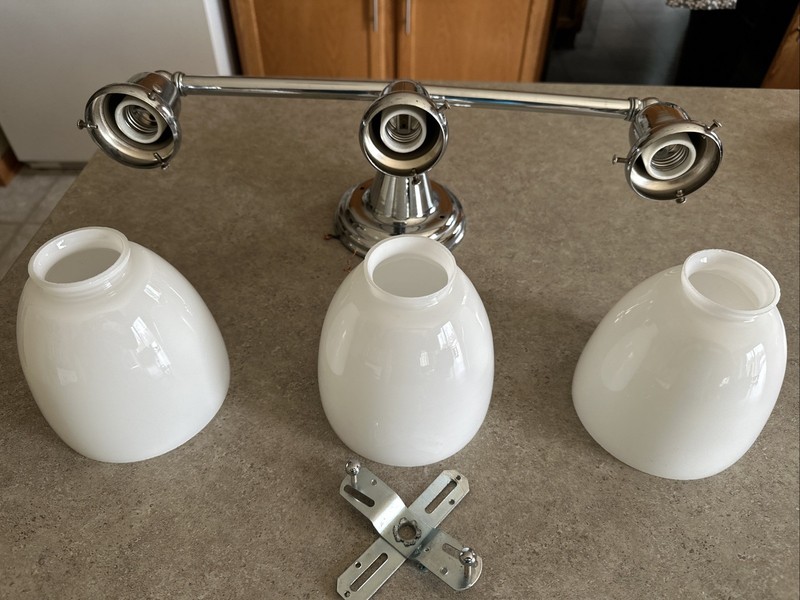 Three Lamp Vanity Bathroom Light Fixture Chrome Finish White Glass Globes