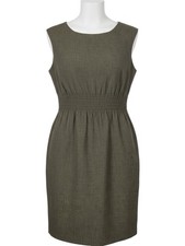 Calvin Klein Olive Sleeveless Sheath Dress Scoop Ruched Waist Knee Length - 10