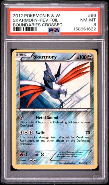 2012 Pokemon Black & White Boundaries Crossed 96 Skarmory Reverse Foil PSA 8