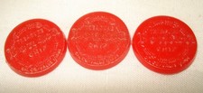 3 Vintage Oil Co Treasure Bonded Chip Red Plastic Gas Station Round Coin Tokens