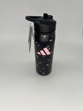 Adidas Stainless Steel Water Bottle 20 oz Black Pastel Graphic Straw Lid