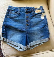A ropostale Super High Rise Curvy Midi Stretch Cuffed Denim Shorts Blue 8