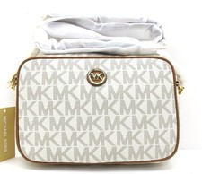 NEW Auth. MICHAEL KORS FULTON Large Top Zip Chain MK Signature Crossbody Vanilla