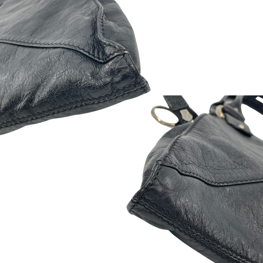 FENDI Handbag Black Leather Gold Logo Unisex From Japan thumbnail 13