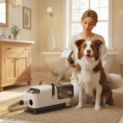 PawHut Hundeschermaschine mit Staubsauger Schermaschine mit 5 Pflegewerkzeugen