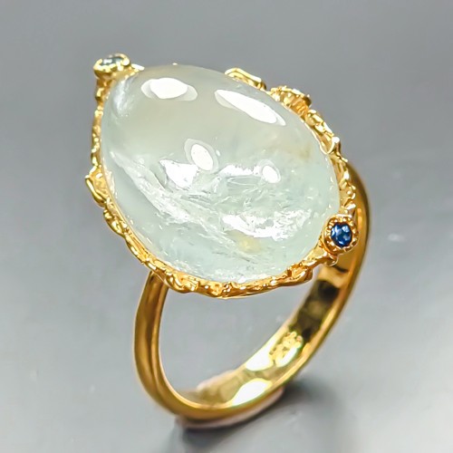 Handmade 14 ct+ Natural Aquamarine Ring 925 Sterling Silver Size 8.5 /R464358