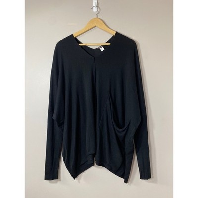 KERISMA Black V Neck Asymmetrical Oversized Pocket Sweater Lagenlook Size M/L