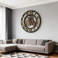 Wall Clock Big Giant Extra Large Roman Numerals Skeleton Round Face Clock Metal