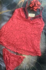 Vintage Secret Treasures Babydoll Medium 2 Piece Red Nylon Lace Sissy Valentine