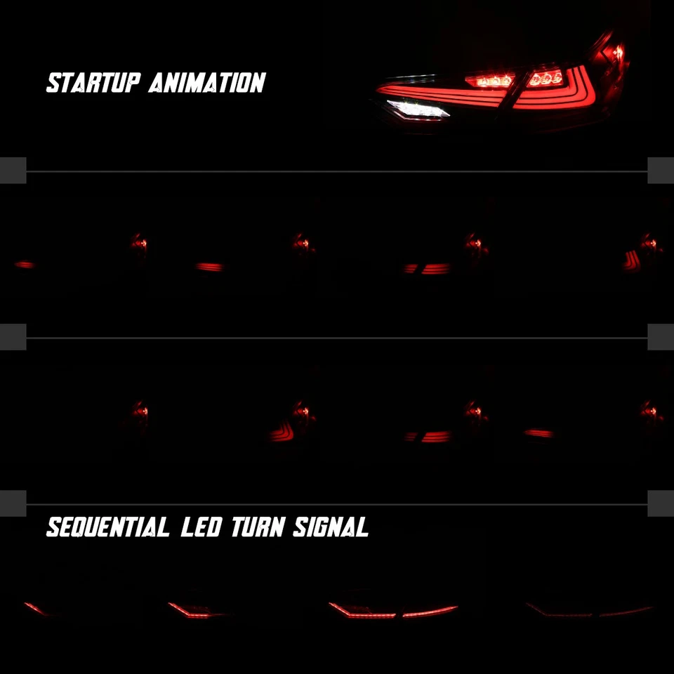 Black Tail Lights Fits 2018-2022 Toyota Camry Sequential LED Signal Brake Lamps Foto 3 de 4