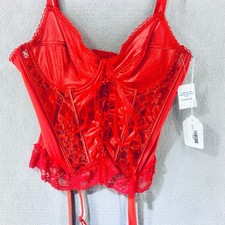 Womens Corset Bra Top Lingerie Large Red Lace Garter 90s Vintage Bustier