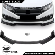 Front Bumper Lip Body Kit Spoiler Chin For 2016-2021 Honda Civic Glossy Black