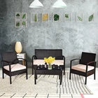 Ensemble de meubles de conversation en rotin Costway 4PCS, siège rembourré, table en verre