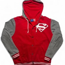 2012 DC Comics Superman Red Grey Button Up Hoodie Jacket XL