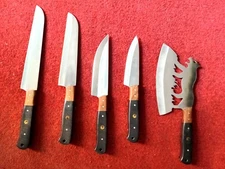 CUSTOM HAND FORGED D2 CARBON STEEL CHEF KITCHEN KNIFE SET WOOD HANDLE SET OF "5"