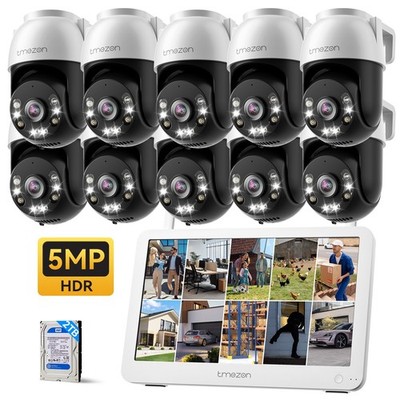 5MP PTZ Security Camera System 12'' Monitor Outdoor Wireless Audio PTZ 10CH 2TB