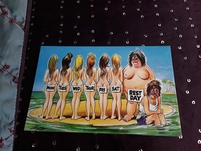 BAMFORTH COMIC POSTCARD MAN WITH 7 WIVES.  MON TUE WED THUR FRI SAT & REST DAY