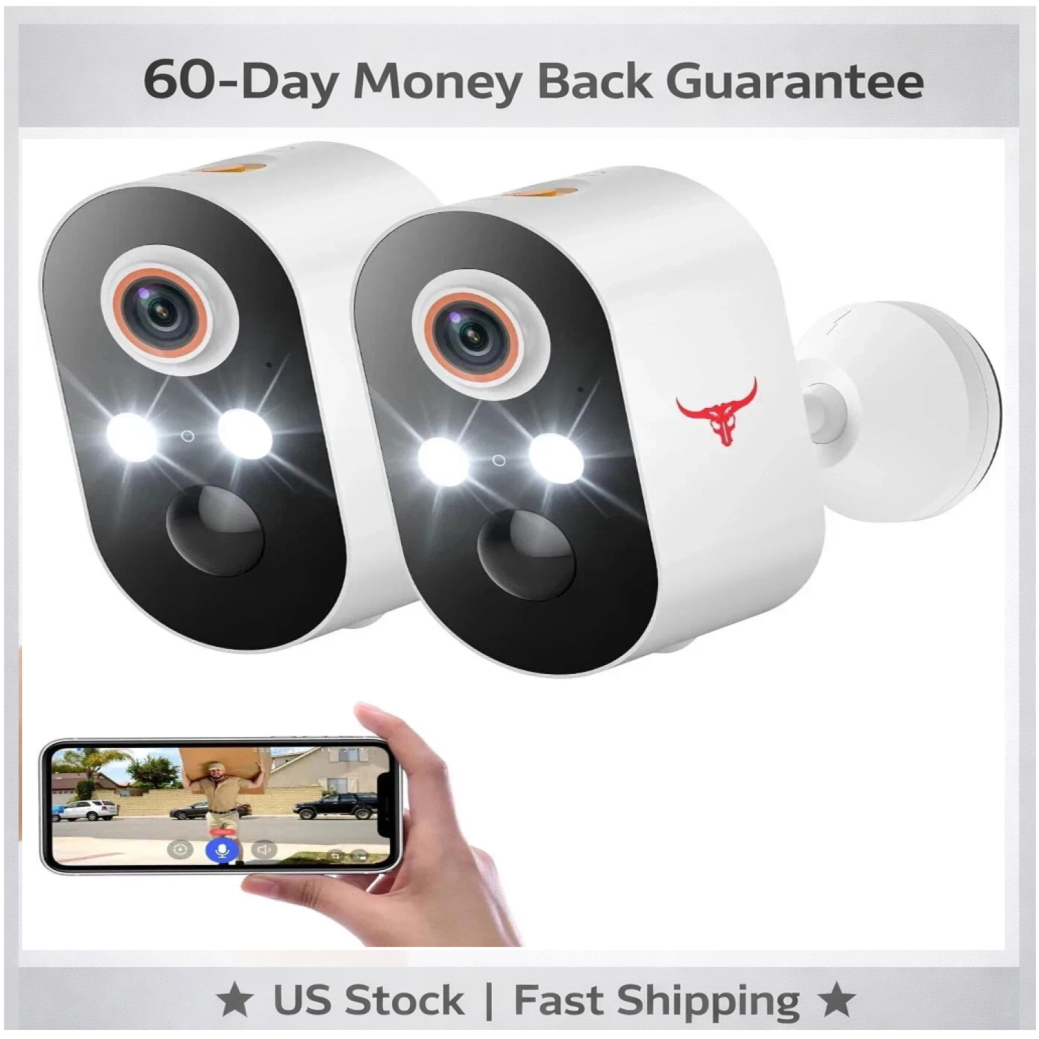 2 Pack Wireless Security Camera System Smart Night Vision Outdoor WiFi Cameras