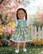 Puppenkleidung Osterkleid passend für Götz Puppen Happy Kidz Hannah 50 cm  Neu