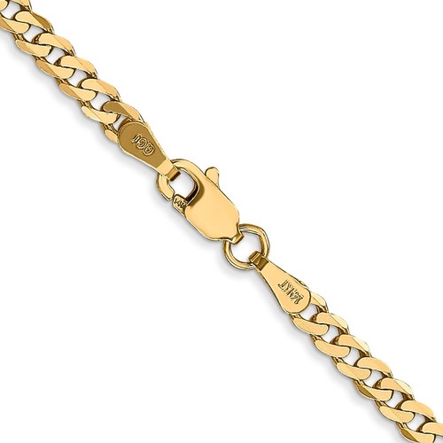 14k Yellow Gold 2.9mm Beveled Curb Link Chain Bracelet 7 Inch - Picture 2 of 4
