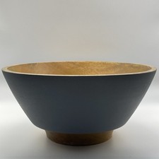 Wooden 10  Footed Bowls Set of 3 Made in India Gray Exterior Natural Handcrafted