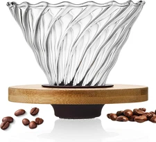 Pour over Coffee Dripper, Glass Coffee Filter with Double Layer Mesh, Cone Shape