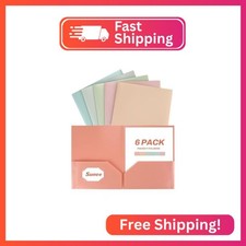 SUNEE Folders with Pockets 6 Pack, Vintage Colors , Plastic Folders with Pocket