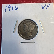 1916 Mercury Silver Dime VF Very Fine 10c Coin 