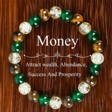 Natural Stone Green Agate Tiger Eye Beaded Bracelet Gift Jewelry US