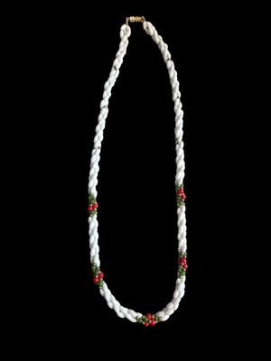 Mother of Pearl 3 Srand Twisted 18'' Necklace Jade Red Gold Beads READ